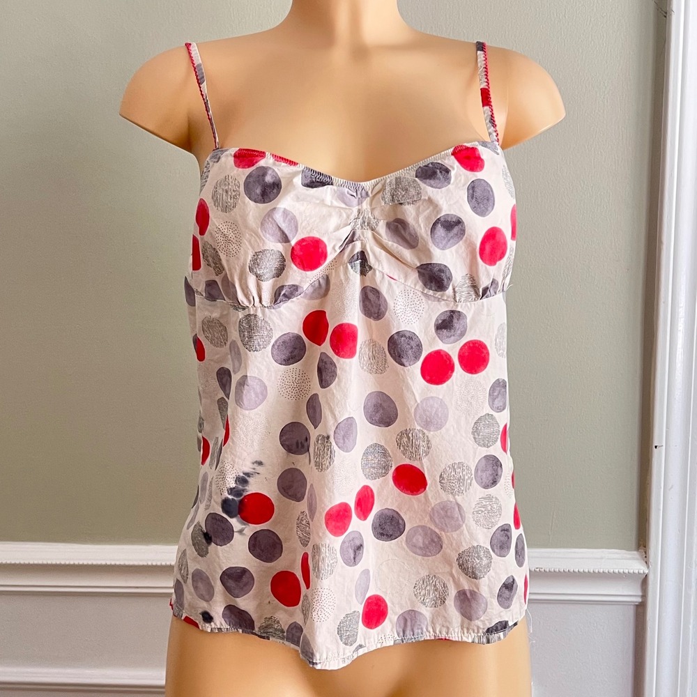 Lilka Polka Dot Cami Camisole Top Womens M Cotton Sweetheart Red Grey‎ Boho Tank